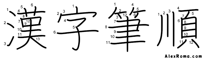 Kanji stroke diagram showing the text 漢字筆順 kanji hitsujun.
